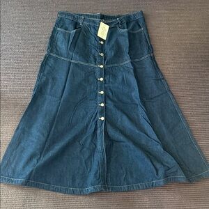 H&M Dark Blue Denim Button-Front A-Line Skirt